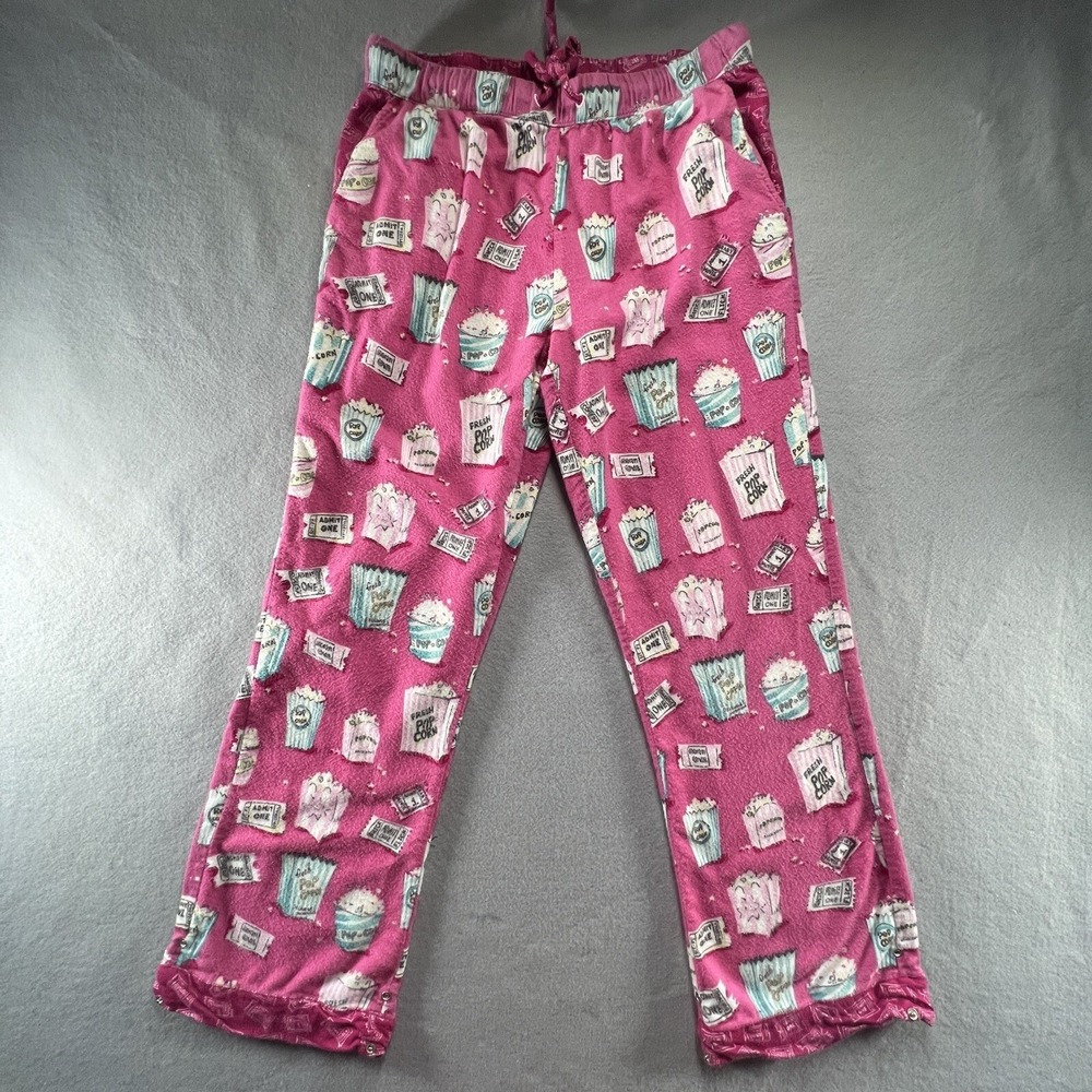 Munki Munki Pajama‎ Pants Womens S Pink Flannel Popcorn Print Lounge Movie Sleep